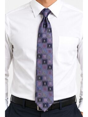 Mens Silk Purple Geometric Tie - Classic Pattern